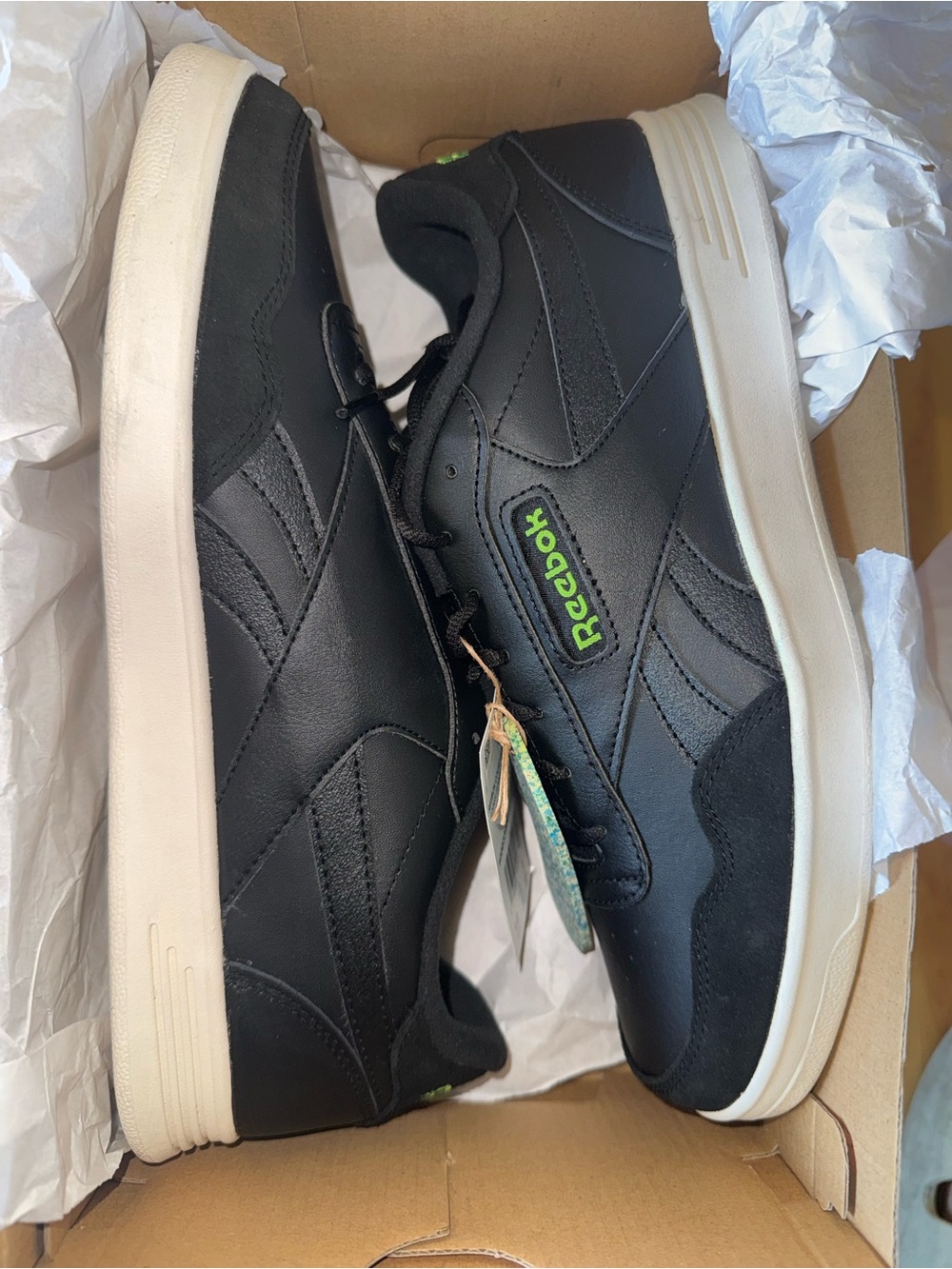 Reebok Men's Memory Tech Court Advance Sneakers with Neon Green Logo- Tennis - Picture 7 of 15